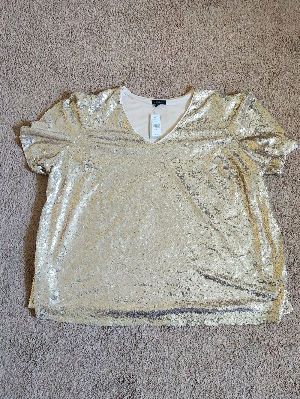 NEW Lane Bryant Gold Sequin Glam V Neck Holiday Blouse Lined Party NYE Ladies 28